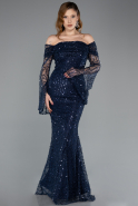 Long Navy Blue Scaly Mermaid Evening Gown ABU5623