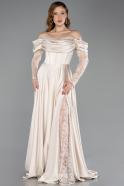 Beige Long Satin Evening Dress ABU5054