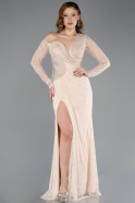 Beige Long Dantelle Evening Dress ABU5618