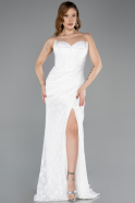Long White Laced Evening Dress ABU5642