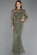 Long Olive Drab Beaded Evening Dress ABU5638