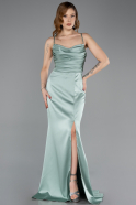 Long Turquoise Satin Prom Gown ABU5646
