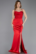 Long Red Satin Prom Gown ABU5646