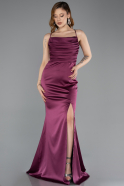 Long Cherry Colored Satin Prom Gown ABU5646