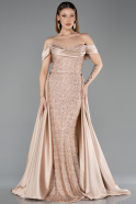 Beige Long Beaded Evening Dress ABU5542