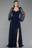 Navy Blue Long Dantelle Evening Dress ABU5334