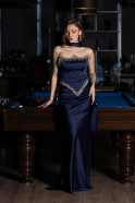 Long Navy Blue Satin Mermaid Prom Dress ABU5644