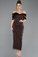 Brown Midi Beaded Party Dress ABK2453