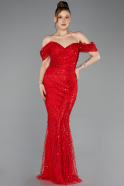 Red Long Beaded Evening Dress ABU5557