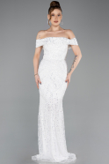 White Long Beaded Evening Dress ABU5492
