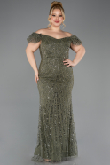 Long Olive Drab Beaded Plus Size Evening Dress ABU5548