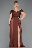 Brown Long Satin Plus Size Evening Dress ABU4576
