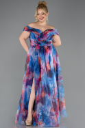 Long Sax Blue Plus Size Evening Gown ABU5263