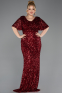Burgundy Long Scaly Plus Size Evening Dress ABU4926