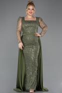 Olive Drab Long Beaded Plus Size Engagement Dress ABU4761