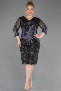 Short Black-Anthracite Scaly Plus Size Evening Dress ABK1284