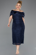 Midi Navy Blue Beaded Plus Size Cocktail Dress ABK2509