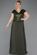 Long Olive Drab Chiffon Plus Size Evening Dress ABU5651