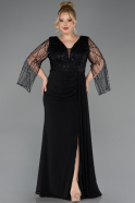 Long Black Chiffon Plus Size Evening Dress ABU5624