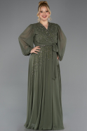Olive Drab Long Chiffon Plus Size Evening Dress ABU3075