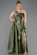 Long Olive Drab Satin Plus Size Evening Dress ABU5650