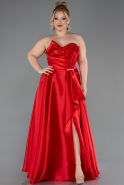 Long Red Satin Plus Size Evening Dress ABU5650