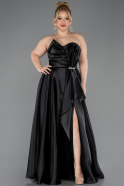 Long Black Satin Plus Size Evening Dress ABU5650