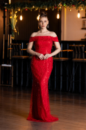 Red Long Beaded Evening Dress ABU5492