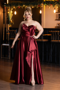 Long Burgundy Satin Plus Size Evening Dress ABU5650