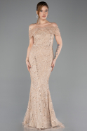 Long Beige Beaded Formal Plus Size Dress ABU5936