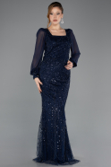 Long Navy Blue Beaded Evening Dress ABU5695