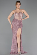 Long Powder Color Beaded Evening Dress ABU5696