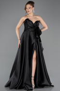Black Strapless High Slit Long Satin Graduation Prom Dress ABU4774
