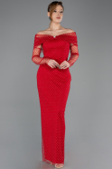 Red Long Beaded Evening Dress ABU5550