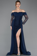 Navy Blue Long Chiffon Evening Dress ABU5602