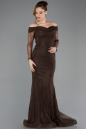Brown Long Dantelle Evening Dress ABU5617