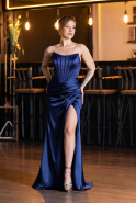Long Navy Blue Satin Evening Dress ABU5708
