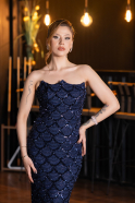 Long Navy Blue Scaly Evening Dress ABU5701