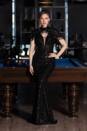 Long Black Beaded Mermaid Evening Gown ABU5697