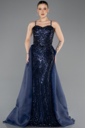 Long Navy Blue Beaded Evening Dress ABU5730