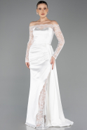 White Long Satin Mermaid Evening Gown ABU5641