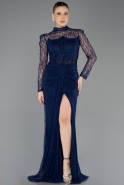 Long Navy Blue Dantelle Evening Dress ABU5736