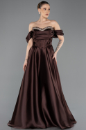 Long Brown Satin Plus Size Evening Gown ABU5726