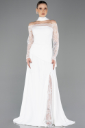White Long Dantelle Plus Size Evening Dress ABU5657