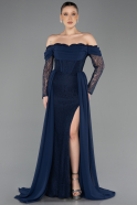 Long Navy Blue Dantelle Evening Dress ABU5727