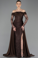 Long Brown Dantelle Plus Size Evening Dress ABU5724