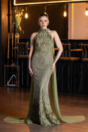 Long Olive Drab Beaded Mermaid Prom Dress ABU5741