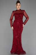 Burgundy Long Beaded Evening Dress ABU5638