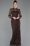 Brown Long Beaded Evening Dress ABU5638