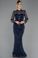 Navy Blue Long Beaded Evening Dress ABU5638